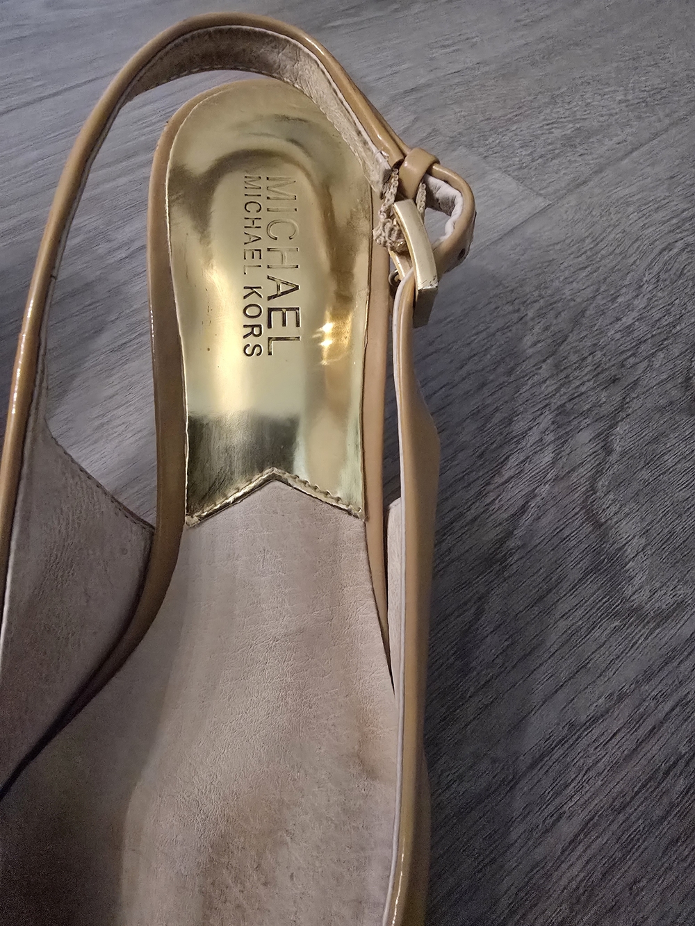 Michael Kors Patent Pointed-Toe Slingback Pumps in Camel - Picture 2 of 8